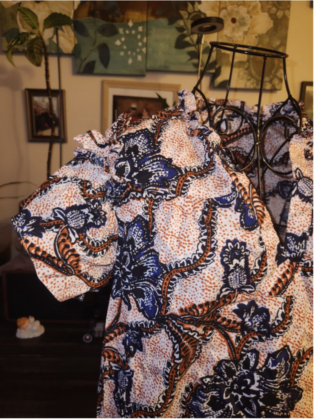 Chico's White, Blue & Orange Floral Blouse, Size 12